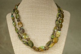 MODERN Artisan Green Turquoise Faceted Beaded Brassy Gold Tone Necklace 18&quot; - £25.13 GBP