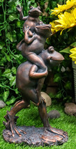 Croak Family Papa Frog Piggybacking 2 Young Baby Frogs To School Garden Statue - £28.76 GBP