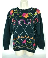 Needles &amp; Yarn Womens Pullover Sweater Size Large Sequins Floral Boat Neck - €18,05 EUR