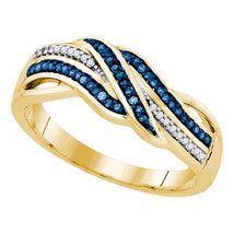 Yellow-tone Sterling Silver Womens Round Blue Color Enhanced Diamond Band Ring - £117.27 GBP