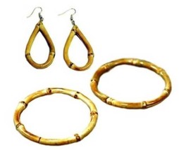 Real Bamboo Root  Earrings &amp; 2 Bracelets/Bangles Combo - £11.18 GBP