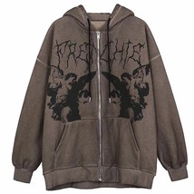 Streetwear Hoodies Women Hip Hop Sweatshirt  Dark Print Jacket Coat Goth Harajuk - £75.00 GBP