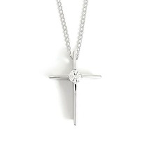 Solitaire Diamond Cross Religious Pendant Necklace 14K White Gold .13 CT - £555.55 GBP