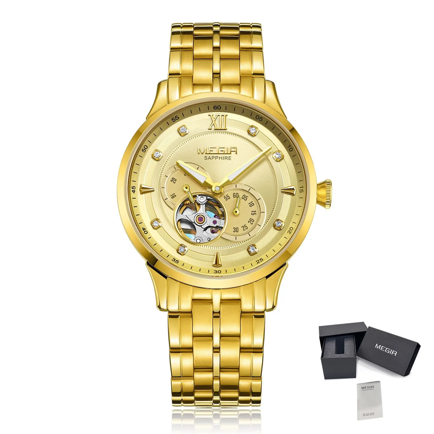 Luxury Men Watches Stainless Steel Automatic Mechanical Watch Sapphire Steel Cas - £136.02 GBP