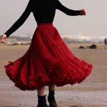 Burgundy Midi Tutu Skirt Outfit Women Custom Plus Size Layered Tulle Skirt image 8