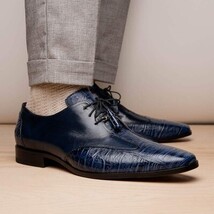 Anzio Genuine Alligator and Calfskin Leather Dress Derby's Shoes Blue Jeans image 7