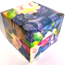 Floral Paper Covered Cardboard Trinket Box Keepsake Box storage purple pink rose - £7.22 GBP