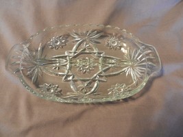 Vintage Glass Divided Relish Veggie Tray With handles Stars Scalloped Edges - $56.00