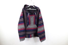 Vtg 90s Streetwear Mens Large Rainbow Striped Knit Drug Rug Hoodie Sweatshirt - $54.40