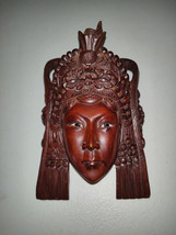 Antique Chinese Empress Rosewood Heavily Carved MASK Inlaid Eyes 6&quot; Woma... - $64.35