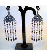 Earrings Silver Tone with Black and White Beads Chains - $4.10 CAD