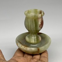 286g, 3.3&quot;x1.5&quot;x2.9&quot;, Natural Green Onyx Candle Holder Gemstone Hand Carved, B32 - £35.79 GBP