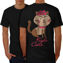 Frida Kahlo Cat Shirt Funny Men T-shirt Back - £10.38 GBP