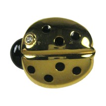 Ladybug Brooch Goldtone 1.25 Inch Pin Rhinestone Black Dots - $19.79