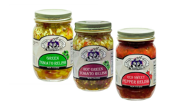 Amish Wedding Green Tomato, Hot Pepper &amp; Sweet Red Pepper Relishes Variety 3-PK - £31.10 GBP