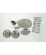 Vintage Dollhouse Miniatures 1:12 Pewter Silver Tray Pitcher Plates Silv... - €34,47 EUR