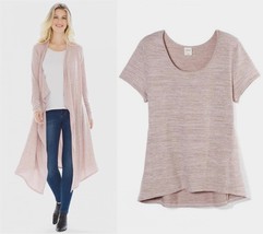 SOMA 2 pc Heather Pink Brushed Knit DUSTER &amp; Cozy Nights s/s TEE  Shirt L Comfy - £27.54 GBP