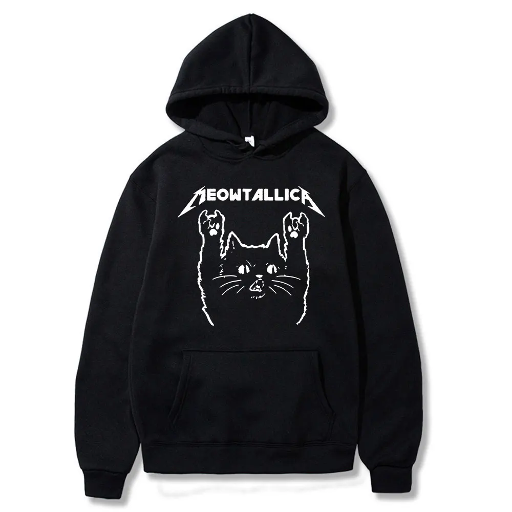 Hot Sale Fashion Style Cat Meowtallica Cat  Music Print Couple Hoodies Trend Cou - £168.53 GBP