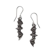 Alchemy Gothic E470 - Nightflight Earrings ￼Silver Color Bat Droppers Wings - £21.57 GBP