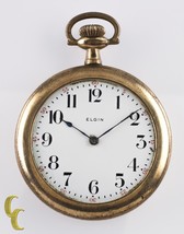 Yellow Gold Filled Elgin Open Face Pocket Watch 7 Jewel Size 6 1916 - £197.84 GBP