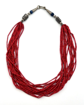 Vintage Multi Strand Red Heishi Bead BOHO Necklace - £32.69 GBP