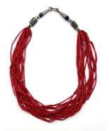Vintage Multi Strand Red Heishi Bead BOHO Necklace - $41.58