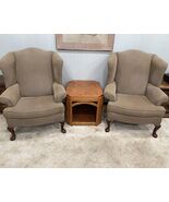 Set Of 2 Matching Tan Fabric Wingback Armchairs - $247.50