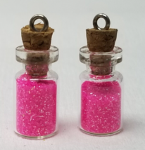 Miniature Glass Bottles with Pink Granules and Cork Stoppers Craft Suppl... - £11.84 GBP