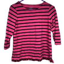 Talbots Cotton Tee Shirt Womens Mp Slub Fringe Hem 3/4 Sleeves Pink Black Stripe - £8.65 GBP