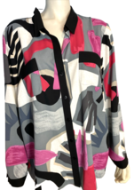 Nic+Zoe Black, Pink, Gray Print Long Sleeve Collared Blouse Size 2X - £33.60 GBP