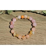 Pink Morganite Gemstone Bracelet Size 7 Inch with Rose Quartz and Botswana Agate - $35.00