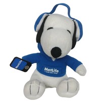 Met Life Snoopy Blue Hoodie Headphones Peanuts Plush Stuffed Animal 2013 7&quot; - £15.48 GBP
