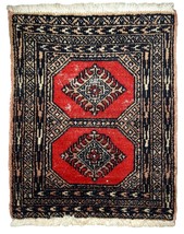 Handmade vintage Pakistani Lahore distressed rug 1.4&#39; x 1.9&#39; (45cm x 58c... - $206.37 CAD