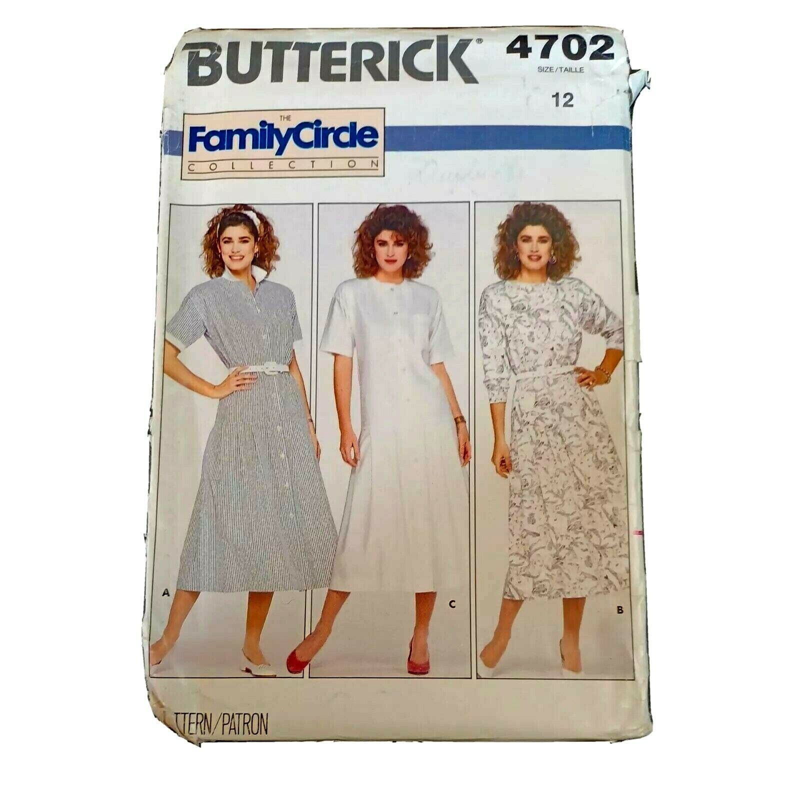 Primary image for 1987 Butterick Sewing Pattern 4702 Size 12 Family Circle Misses Dress Uncut