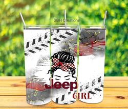 1-20oz Red Jeep Girl insulated Tumbler with sliding lid &amp; straw - $19.80