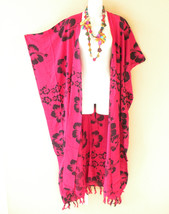 CD504 Pink Floral Women Rayon Batik Plus Size Open Duster Maxi Cardigan ... - £23.37 GBP