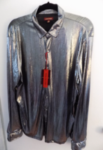 NEW Consequence Men Silver Party Cocktail Disco Long Sleeve Shirt Size M - $69.59