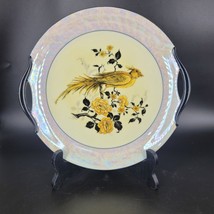 Vintage Moschendorf Bavaria Handled Cake Plate Opalescent Luster Rim Gold Bird - £13.61 GBP