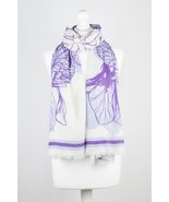 Cynthia Floral Print Merino Wool Scarf - Off White Violet - £39.34 GBP