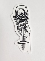 Hand Holding Wine Glass with Scull Inside Black and Whtie Sticker Decal ... - $2.30