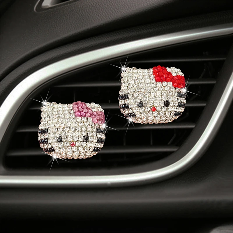 Kawaii Hello Kitty Car Air Freshener Anime Kt Cat Rhinestone Inlay Air - £7.55 GBP+