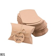 10/20/50pcs Paper Pillow Candy Box Kraft Paper Square Candy Box With Thank You T - £112.03 GBP
