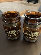 2 Vintage Florida Wood Handle Mug Cup Brown Glass Souvenir - £6.74 GBP