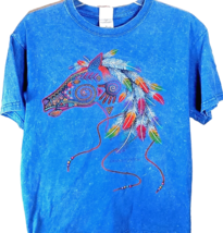 Indian Art T-Shirt Blue Horse Size Medium Grand Canyon Gildan Ultra - £13.14 GBP