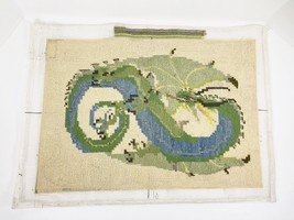 Needlepoint Completed Chinese DRAGON Ready To Frame 20 x 14 Blue Green - £30.95 GBP