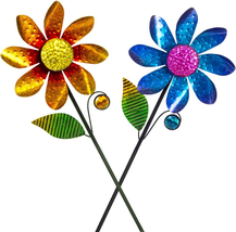 Garden Wind Spinners 2Pack,Metal Wind Sculptures Outdoor Windmill Flower Pinwhee - £34.97 GBP