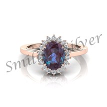Natural 5 Ct Oval Alexandrite 14K rose Gold Plated Anniversary Ring for woman - £65.22 GBP