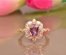 Vintage Oval cut Amethyst engagement ring, 14k Rose Gold Plated art deco Ring - £135.32 GBP