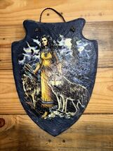 Arrowhead Wall hanging Native American Woman Plaque With Wolves Picture - $14.84