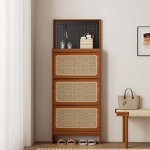 Rattan Entryway Shoe Cabinet with 3 Flip Drawers &amp; Black Pegboard - $4,963.05 MXN